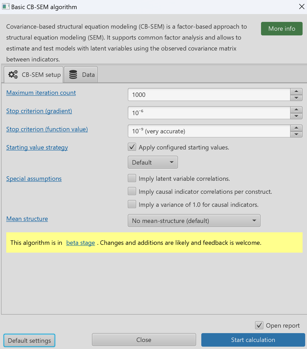 Algorithm dialog