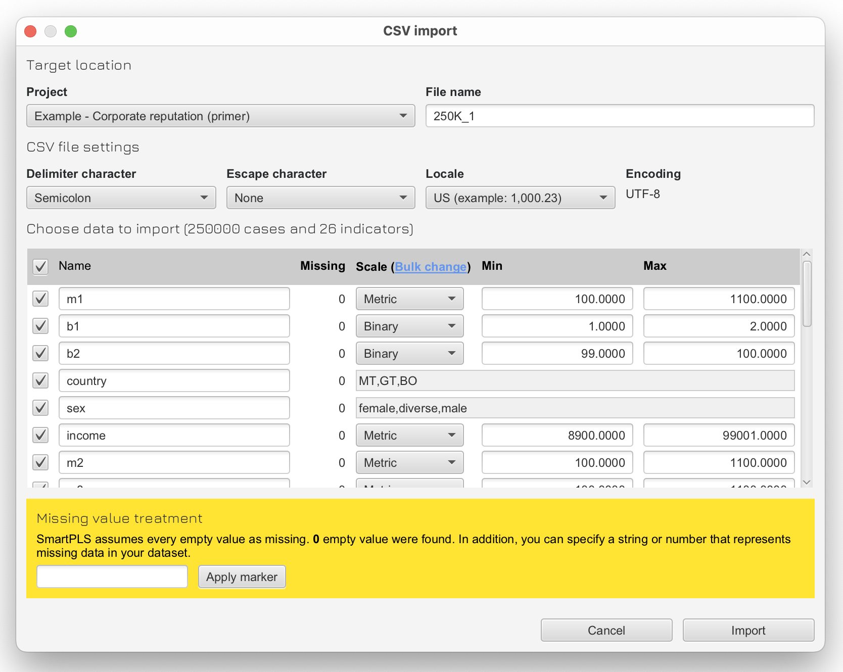 Import data file