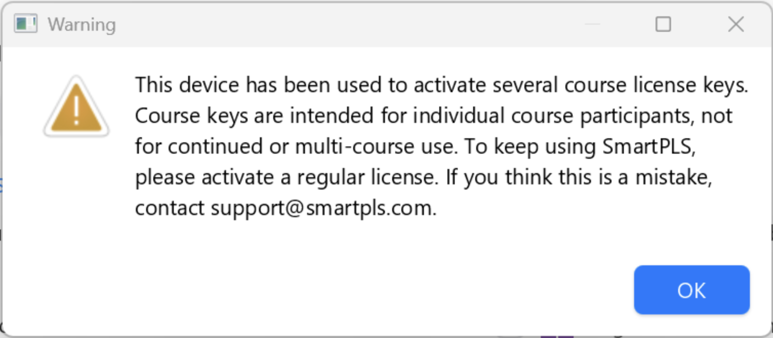 Placeholder example of the error message shown when the free course license limit is exceeded