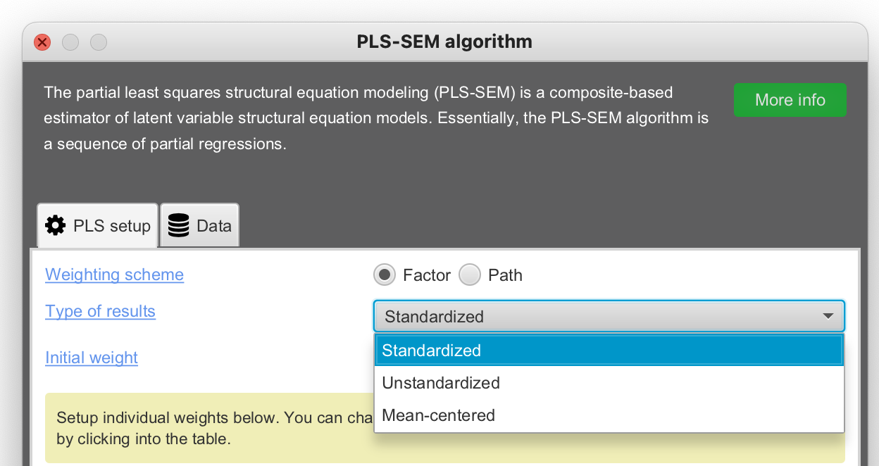 Standardization options