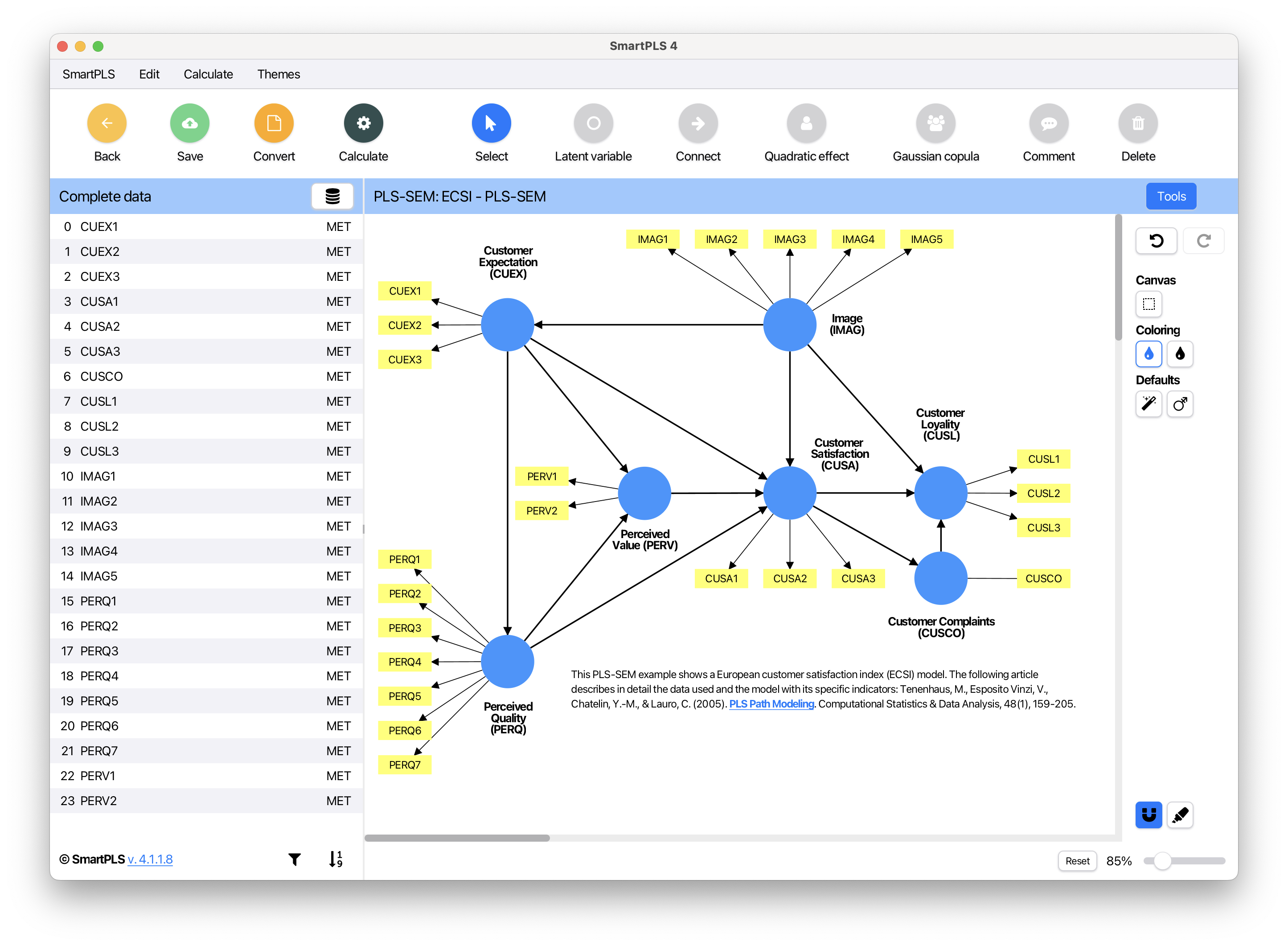 Screenshot SmartPLS 4
